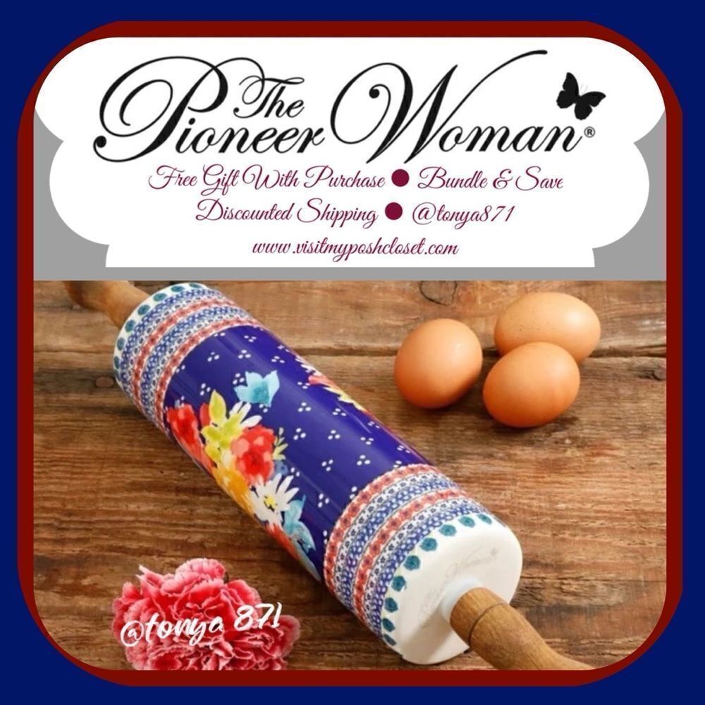🦋 RARE 🦋 EUC Pioneer Woman Fiona Ceramic Rolling Pin, Blue